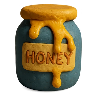 honey jar with honey oozing out in claymation style sticker