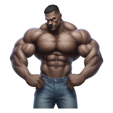 A hyper-muscular man with veins prominently visible across his massive arms and chest, his exaggerated physique dominating the image as he crosses his arms over a well-defined six-pack, creating an extra surreal and intense visual. sticker