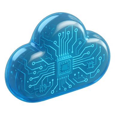 emoji of a cloud with digital connections, cyber tech style sticker