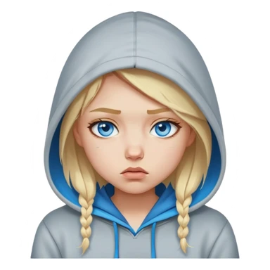 a blonde girl with blue eyes pouting in a hoodie sticker