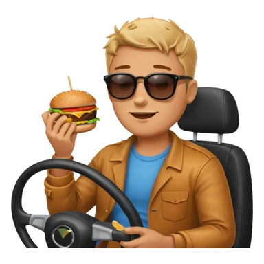 make a man eating a burger and then driving a car sticker