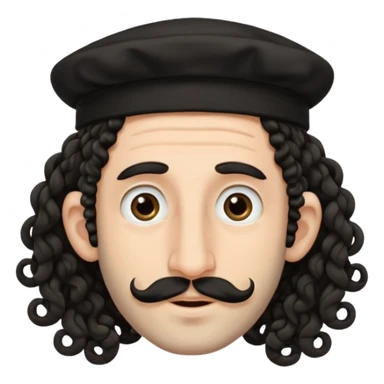 jewish jew man's face, wearing a tiny black kippah and 2 curly long hair strands near the ears, big nose, only face, no body, no mustache sticker