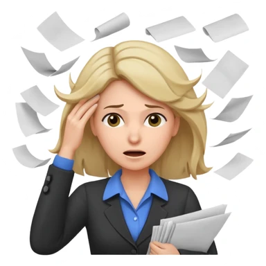 female teacher pulling her hair with stressed face, papers flying everywhere sticker