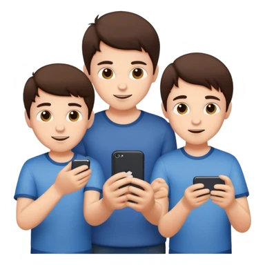 Three young brunette brothers playing  sticker