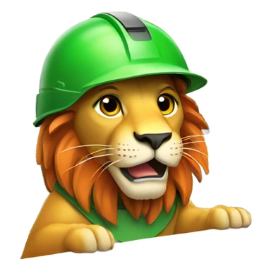 Lion wear safety helmet as call center in green and orange theme sticker