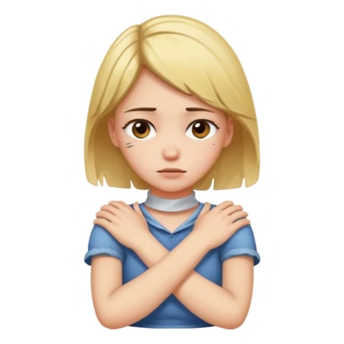 distressed girl with crosssed arms on neck sticker