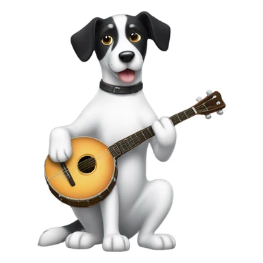 Black and white dog playing banjo sticker
