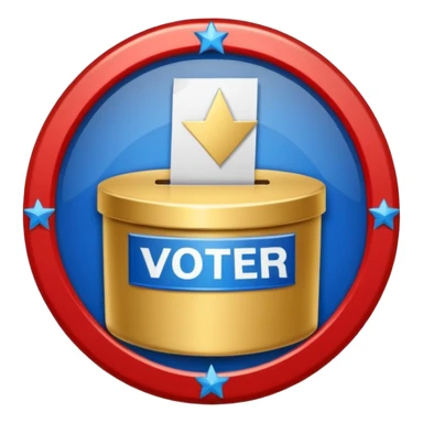 circular achievement style badge for first voter featuring a ballot box and a classy border sticker