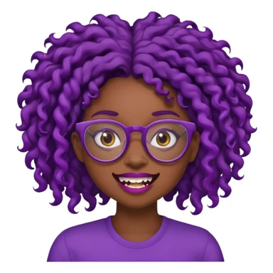 nerd emoji like with glasses and silly exaggerated buck teeth but it’s a black girl with dark purple curly hair sticker