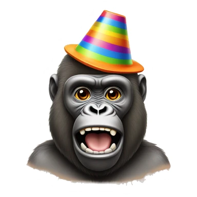 Orange Gorilla tag gorilla wearing a rainbow party hat sticker