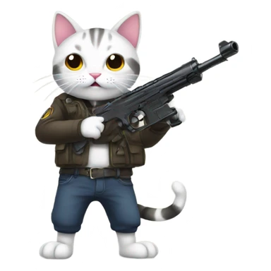 Cat with gun anime sticker