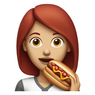 White woman with dark red hair eating hotdog sticker