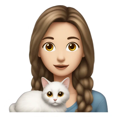 Girl-long-hair-brunette-and-cat-angora-white sticker