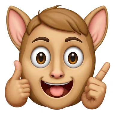 A regular iphone emoji, with big eyes, small mouth, huge ears, holding up the middle finger. sticker
