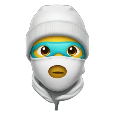 person wearing a beanie with a mask with the letter S on it sticker