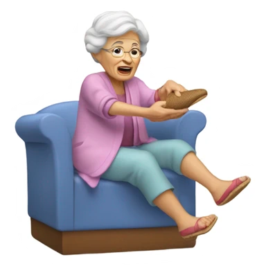 A grandma throwing a slipper sticker