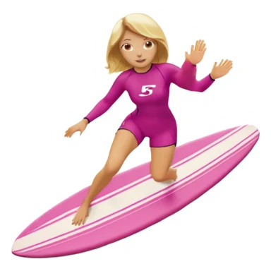 White women surfing on pink surf board with blonde hair  sticker