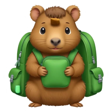 baby capybara wear green backpack sticker