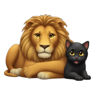 Big Lion Hugging small black Cat sticker