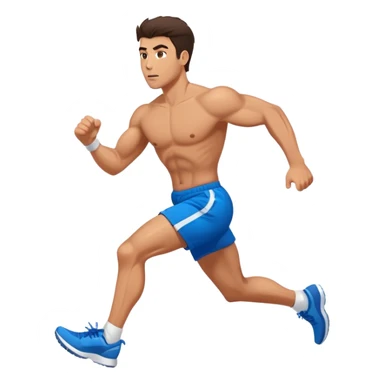 brunette buff man with blue shorts running very fast sticker