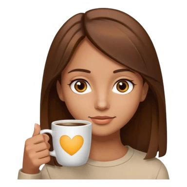 Chica con el pelo café ojos café pelo lacio con una taza de cafe sticker