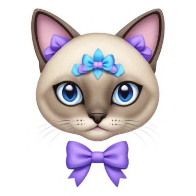 siamese cat wearing a lavender bow sticker