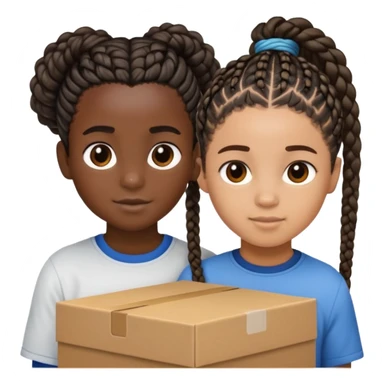 Realistic black girl with box braids and light skin boy with short curly hair sticker