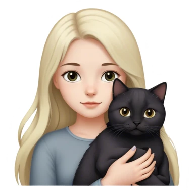 girl with light long hair, grey eyes and fair skin holds a black British cat in her arms sticker