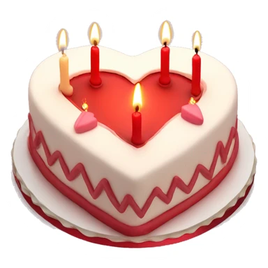 Red heart shaped birthday cake, top view, 4 candles sticker