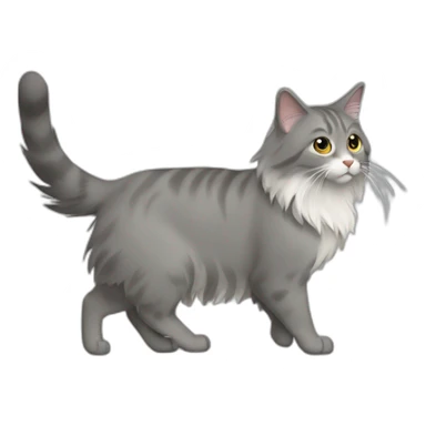 grey norweigian forest cat walking profile, furry tail sticker
