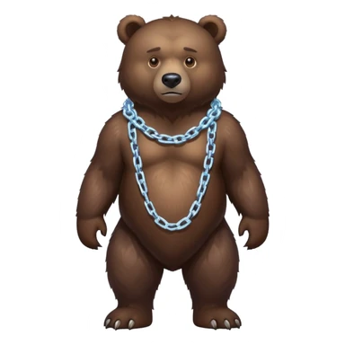 Very realistic dark brown bear standing on all four legs with intimidating gaze, wearing only a plain ice chain around its neck sticker