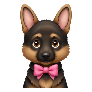 German shepherd puppy with a bow in the neck, like a gift sticker