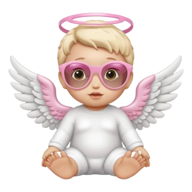 a baby animal with white angel wings and pink sunglasses on sticker