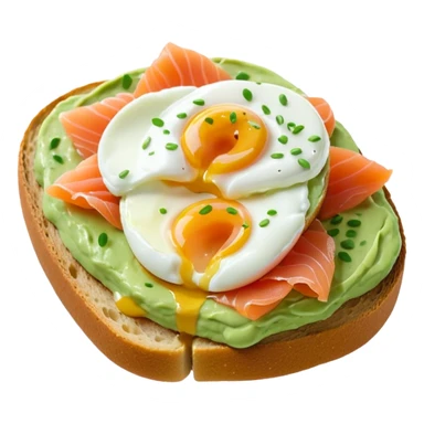 avocado toast with salmon and pachot eggs, under green cream  sticker