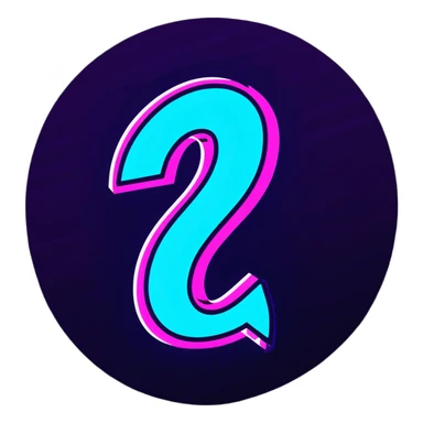 three-dimensional question mark with neon glow effect, blue and purple neon glow on top left, pink neon glow on bottom right sticker