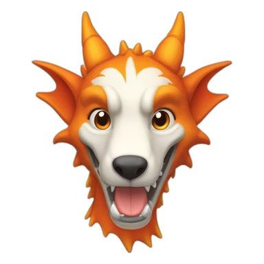 Un dragon mi loup avec des corne de bélier orange moutard. il est de la couleur rouge, bleu, blanc et orange moutardes. Il qui crache du feux sticker