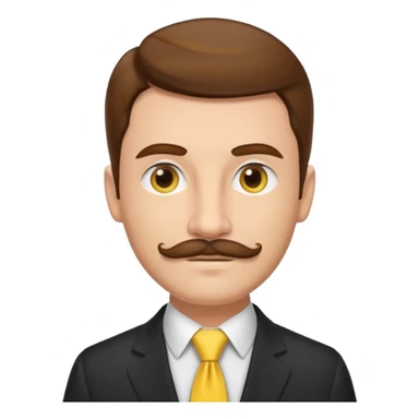 ["Fair-skinned man with brown hair and thin moustache, wearing a suit and yellow tie."] sticker