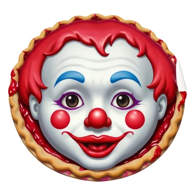 a clown face with a cherry pie sticker