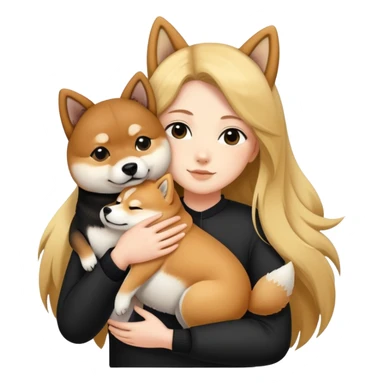 long hair kendall hugs a Shiba inu and a black shiba inu sticker
