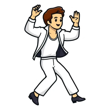 disco dancing man, white outfit, brown hair sticker