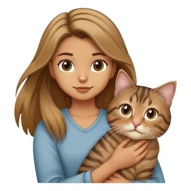 A girl holding a long-haired tabby cat and a short-haired tabby cat sticker