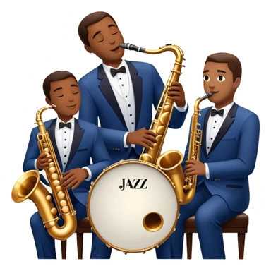 Icon for Jazz Music: The Jazz Messengers, featuring a dynamic composition with Art Blakey on drums and musicians playing saxophone, trumpet, and piano. Musical notes and a warm jazz club atmosphere emphasize the vibrant hard bop style. Transparent background. sticker