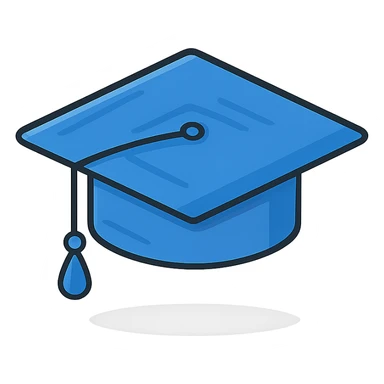 realistic university graduation cap, blue palette, with shadow and reflections, fabric texture sticker