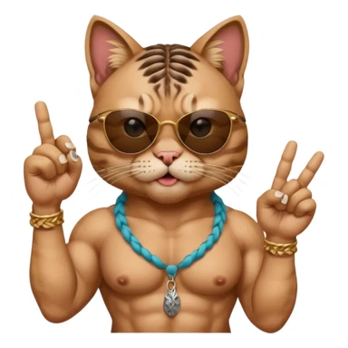 Bodybuilder cat with braids wearing sunglasses with high expressions on face like stoned and showing middle finger and cigar in mouth  sticker