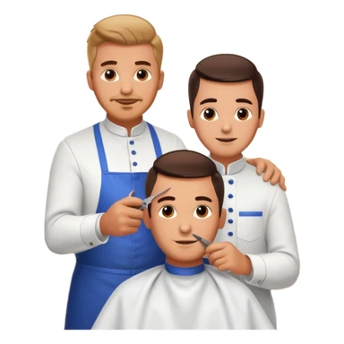 At a barbershop, the experienced barber is teaching his apprentice how to properly cut hair, offering tips on technique, customer service, and attention to detail. The mentor emphasizes the importance of precision, patience, and building trust with clients sticker