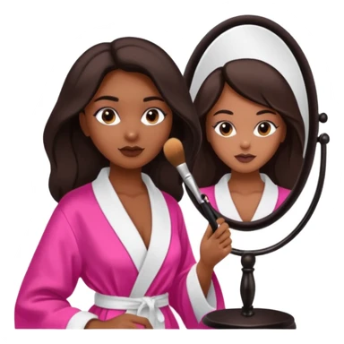 dark brown girl in victorias secret robe doing makeup sticker