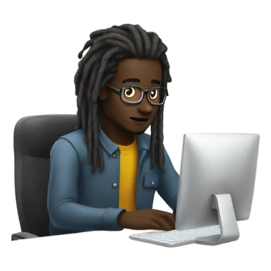 Web developer sitting in front of a computer a 20 year old dark skinned man with medium length dreadlocks coding  sticker