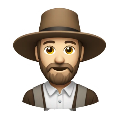 Amish man white with brown straw hat building a building with beard without a mustache holding a saw sticker
