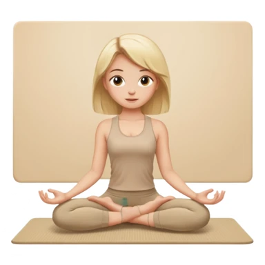 Blonde girl sitting on a beige rug doing yoga, beige clothes sticker