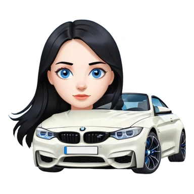 Make a cute Russian girl with black hair and blue eyes with a BMW m4 sticker
